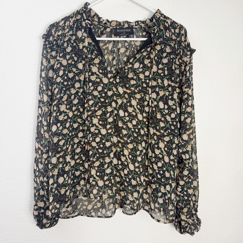 MINKPINK l Floral Blouse - Black and Cream